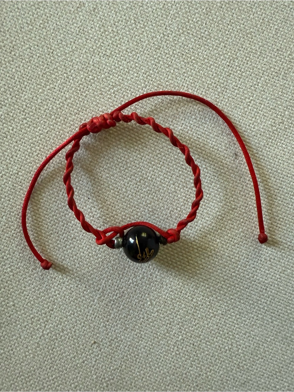 Adjustable Red Braided Cord Bracelet with Black Bead